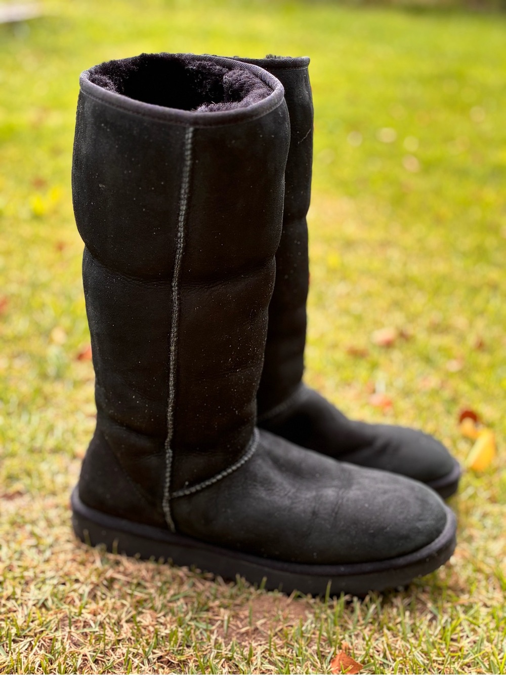 UGG Black Tall Suede Shearling Boots